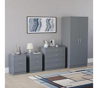 Vida Designs Riano - Set di 4 pezzi per camera da letto (comodino, cassettiera con 4 cassetti, armadio a 2 ante), grigio (5) (grigio, con 3 cassetti)