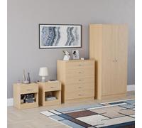 Vida Designs Riano - Set di 4 pezzi per camera da letto (comodino, cassettiera con 5 cassetti, armadio a 2 ante), nero (5) (pino, con 1 cassetto comodino (x2))