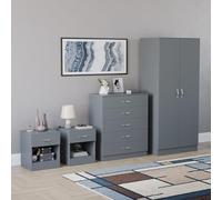 Vida Designs Riano - Set di 4 pezzi per camera da letto (comodino, cassettiera con 5 cassetti, armadio a 2 ante), nero (5) (grigio, con 1 cassettone (x2))