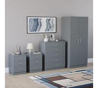 Vida Designs Riano - Set di 4 pezzi per camera da letto (comodino, cassettiera con 5 cassetti, armadio a 2 ante), nero (5) (grigio, con 3 cassetti (x2))