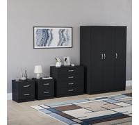 Vida Designs Riano - Set di 4 pezzi per camera da letto (comodino con 2 cassetti, cassettiera a 4 cassetti, armadio a 3 ante), nero (6)