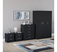 Vida Designs Riano - Set di 4 pezzi per camera da letto (comodino con 2 cassetti, cassettiera a 5 cassetti, armadio a 3 ante), nero (6)