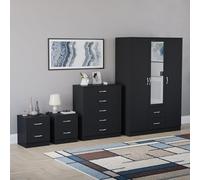 Vida Designs Riano - Set di 4 pezzi per camera da letto (comodino con 2 cassetti, cassettiera a 5 cassetti, armadio a 3 ante e 2 cassetti a specchio), nero (6)