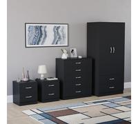Vida Designs Riano - Set di 4 pezzi per camera da letto (comodino con 2 cassetti, cassettiera con 5 cassetti, 2 ante e 2 cassetti), nero (5)