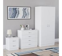 Vida Designs Riano, set di mobili per camera da letto, 3 pezzi, comodino, cassettiera con 4 cassetti, armadio a 2 ante, bianco