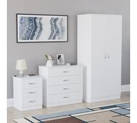 Vida Designs Riano, set di mobili per camera da letto, 3 pezzi, comodino, cassettiera con 4 cassetti, armadio a 2 ante, bianco