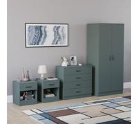 Vida Designs Riano - Set di mobili per camera da letto, 4 pezzi, 2 comodini con 1 cassetto, cassettiera con 4 cassetti e armadio a 2 ante (verde diaspro)