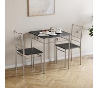 Vida Designs Roslyn - Set tavolo da pranzo e sedie a 2 posti, compatto, 3 pezzi, set da cucina per colazione, moderno e salvaspazio, colore: nero
