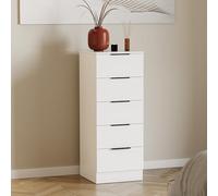 Vida Designs Trega - Cassettiera stretta con 5 cassetti, colore bianco, sottile, salvaspazio, per camera da letto, 90 x 34,5 x 36 cm (altezza x larghezza x profondità), supporto anti-piegamento