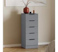 Vida Designs Trega - Cassettiera stretta con 5 cassetti, colore grigio, sottile, salvaspazio, per camera da letto, 90 x 34,5 x 36 cm (altezza x larghezza x profondità), supporto anti-piegamento