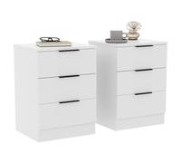 Vida Designs Trega - Set di 2 comodini a 3 cassetti, colore: bianco, compatti e salvaspazio, 50 x 39 x 28 cm (altezza x larghezza x profondità), in legno ingegnerizzato, cassetti scorrevoli, maniglie