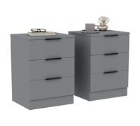 Vida Designs Trega - Set di 2 comodini a 3 cassetti, colore: grigio, compatti e salvaspazio, 50 x 39 x 28 cm (altezza x larghezza x profondità), in legno ingegnerizzato, cassetti scorrevoli, maniglie