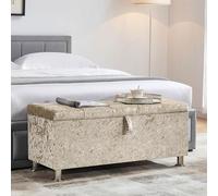 Vida Designs Valencia Pouf Ottomano, con Coperchio in Tessuto, Sedia, Sgabello, Panca per Finestra, Cassapanca per Giocattoli, Pouf, Poggiapiedi, Velluto Champagne
