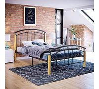 Vida Designs Venice Letto Matrimoniale Piccolo con Telaio in Metallo e Legno Massiccio, per Camera da Letto, Colore: Nero