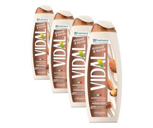 Vidal - Bagnoschiuma Almond & Karité, Formula Addolcente, con Olio di Mandorle e Burro di Karité, Dermatologicamente Testato, 500ml (Confezione da 4)