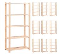 vidaXL 10x Scaffali a 5 Livelli Salvaspazio Robusti Durevoli Casellari Arredi Casa Cantina 80x38x170 cm 250 kg Naturale Legno Massello di Pino