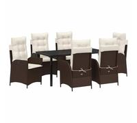 vidaXL Set da Pranzo da Giardino da 7 Pezzi con Cuscini Marrone Polyrattan