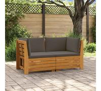 vidaXL Set di divani da esterno con cuscino 2 Pezzo Marrone, Divano in legno di acacia, posti modulari per il giardino, cuscini resistenti agli agenti atmosferici, set patio