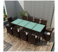 vidaXL Set da Pranzo da Giardino 11 pz con Cuscini Rimovibili Elegante Robusto Mobili Arredi per Esterni Tavolo e Sedie in Polyrattan Marrone