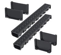 vidaXL 2X Canalette di Drenaggio in Plastica 2 m Nere con Tappi Canale Scolo