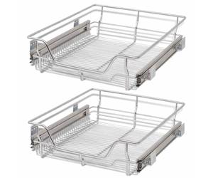 vidaXL 2X Cestelli a Rete Metallo Scorrevoli Cucina 500 mm Supporto Stoviglie