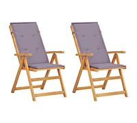 vidaXL 2X Legno Massello di Acacia Sedie Reclinabili da Giardino 5 Posizioni con Cuscini e Braccioli Rustiche Robuste Comode Seggiole Marrone