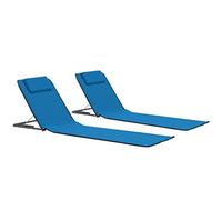 vidaXL 2X Lettino da Spiaggia Pieghevole Tessuto Blu Sdraio Prendisole Stuoia