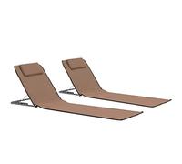 vidaXL 2x Lettino Spiaggia Pieghevole Tessuto Marrone Sdraio Prendisole Stuoia