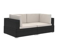 vidaXL 2X Poltrone Modulari ad Angolo con Cuscini Sedie Componibili Sedili Sedute Divabi ad Un Posto Arredo Arredamento in Polyrattan Nero