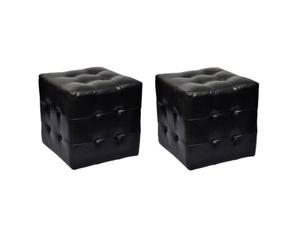 vidaXL 2X Pouf a Cubo Nero in Pelle Artificiale Eco Set Poggiapiedi Imbottito