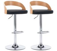 vidaXL 2X Sedie da Bar Moderne Eleganti Imbottite Morbide con Poggiapiedi Regolabili Sgabelli Alti Pub Cucina Neri in Similpelle e Legno Curvato