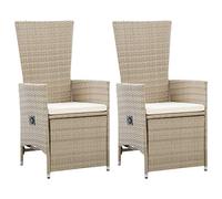 vidaXL 2X Sedie da Giardino Reclinabili e Cuscini Seggiola da Esterni con Cuscini Sdraio Arredo da Esterno Arredamento Giardino Polyrattan Beige