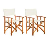 vidaXL 2x Sedie da Regista in Tessuto Robuste Pieghevole Seggiola da Giardino Richiudibile Bianco e Marrone Legno Massello di Acacia