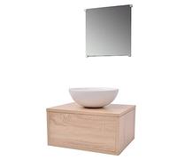 vidaXL Set 3 Mobili da bagno - Armadietto, Specchio e Lavabo - Elegante Beige