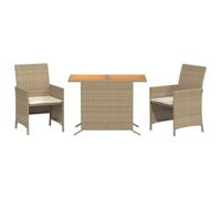vidaXL Set da Bistrò 3 pz con Cuscini Beige in Polyrattan