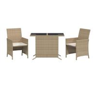 vidaXL Set da Bistrò 3 pz con Cuscini Beige in Polyrattan
