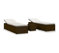 vidaXL Lettini prendisole con tavolino 3 pz in polyrattan Marrone