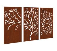 vidaXL Decorazioni Muro Giardino 3pz 105x55 cm Albero Acciaio Corten
