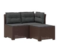 vidaXL 3-zits tuinbank met kussens in rattanlook PP Bruin