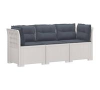 Divano da giardino 3 posti con cuscini in look rattan PP Bianco