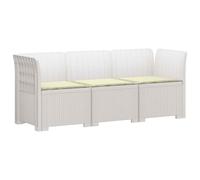 Divano da giardino 3 posti con cuscini in look rattan PP Bianco