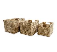 vidaXL 3X Set Cesti Portaoggetti Intrecciati Artigianali Robusti Cestino Portabiancheria Telaio in Acciaio Giacinto d'Acqua Naturale