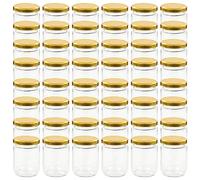 vidaXL 48 pz Barattoli per marmellata con coperchio dorato Vetro 230 ml