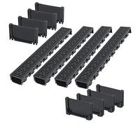 vidaXL 4x Canalette di Drenaggio in Plastica 4 m Nere con Tappi Canale Scolo