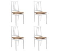 vidaXL 4x Legno Massello di Hevea Sedie da Pranzo con Cuscini in Poliestere Semplici Eleganti Sala Cucina Ristorante Seggiole Bianco e Crema