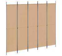 vidaXL Paravento a 5 Pannelli Beige 250 x 220 cm Tessuto, Sala, divisore moderno, schermo privacy pieghevole, separatore in tessuto, struttura in ferro, spazio interno