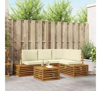 vidaXL Set di divani da esterno con cuscino 5 Pezzo Naturale e Crema, Mobili Giardino Moderni, Set Divano Sezionale, Lounge Patio Robusta e Posti Comodi per il Tuo Spazio Esterno