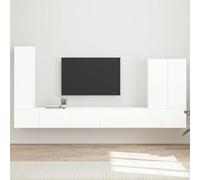 vidaXL 6 pezzi di colore bianco brillante, centro di intrattenimento regolabile, mobili da soggiorno, set da soggiorno, supporto per TV salvaspazio