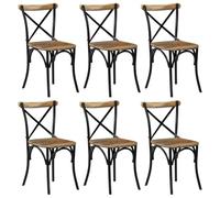 vidaXL 6X Sedie da Pranzo con Schienale a Croce Eleganti Vintage Classiche Seggiole Cucina Nere Telaio in Acciaio Legno Massello di Mango