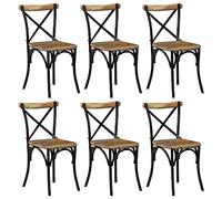 vidaXL 6X Sedie da Pranzo con Schienale a Croce Eleganti Vintage Classiche Seggiole Cucina Nere Telaio in Acciaio Legno Massello di Mango
